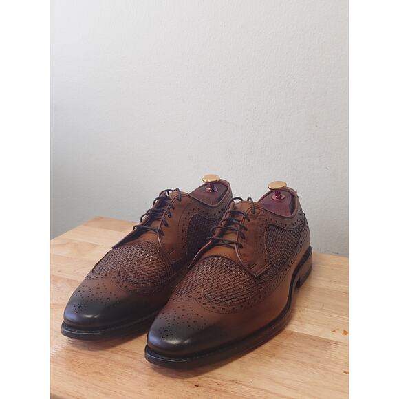 Allen Edmonds Wingtip Weave 8.5E Men’s Light Brown Black Burnished Dress Shoe - Picture 1 of 14